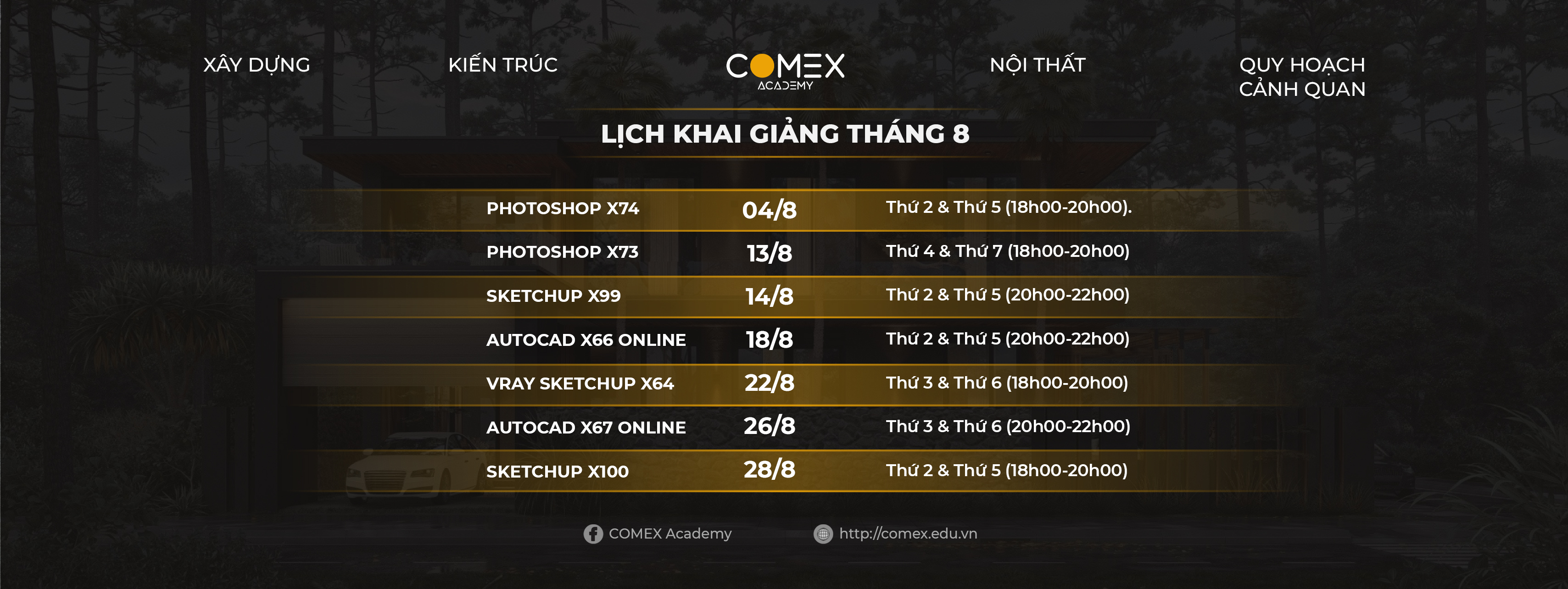 LỊCH HỌC THÁNG 8