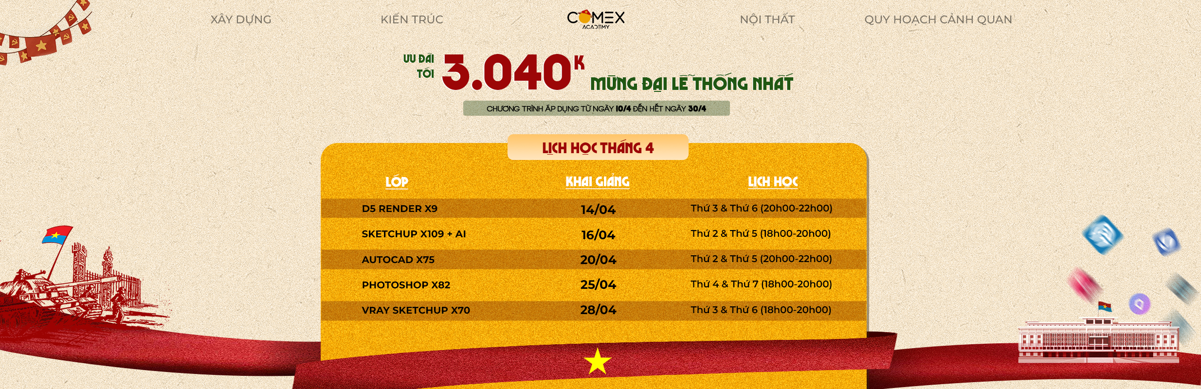 LỊCH HỌC THÁNG 4